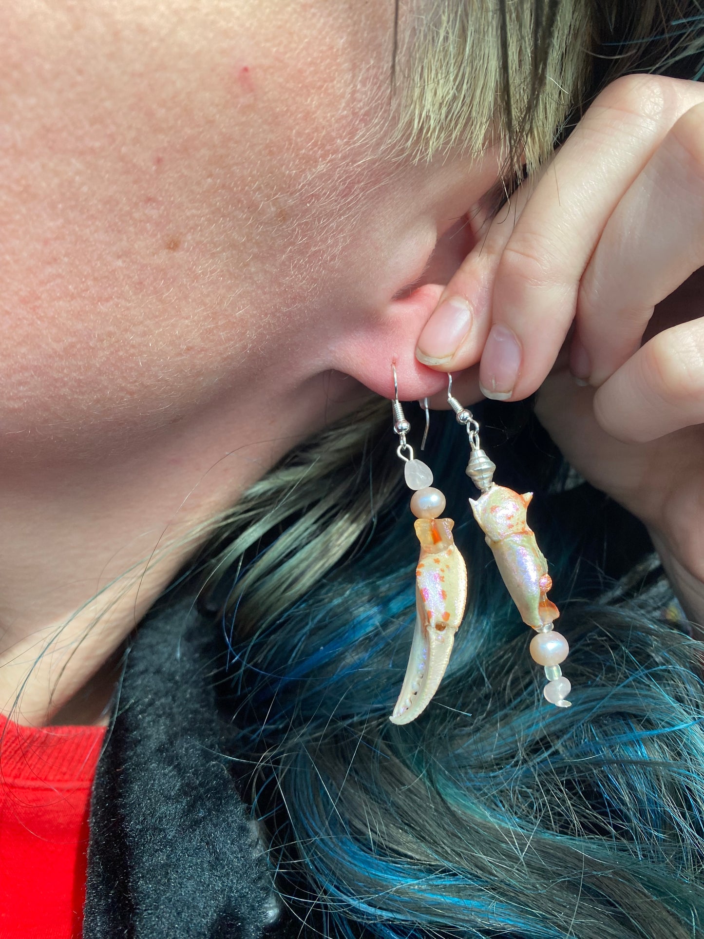 Mismatched beaded claw earrings